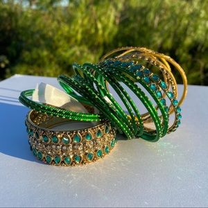 Green and gold Indian bangles set